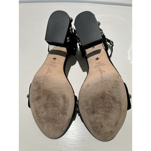 Isa Tapia Suede Black Studded Sandals Block Heels Eur Size 38.5 - Picture 5 of 8